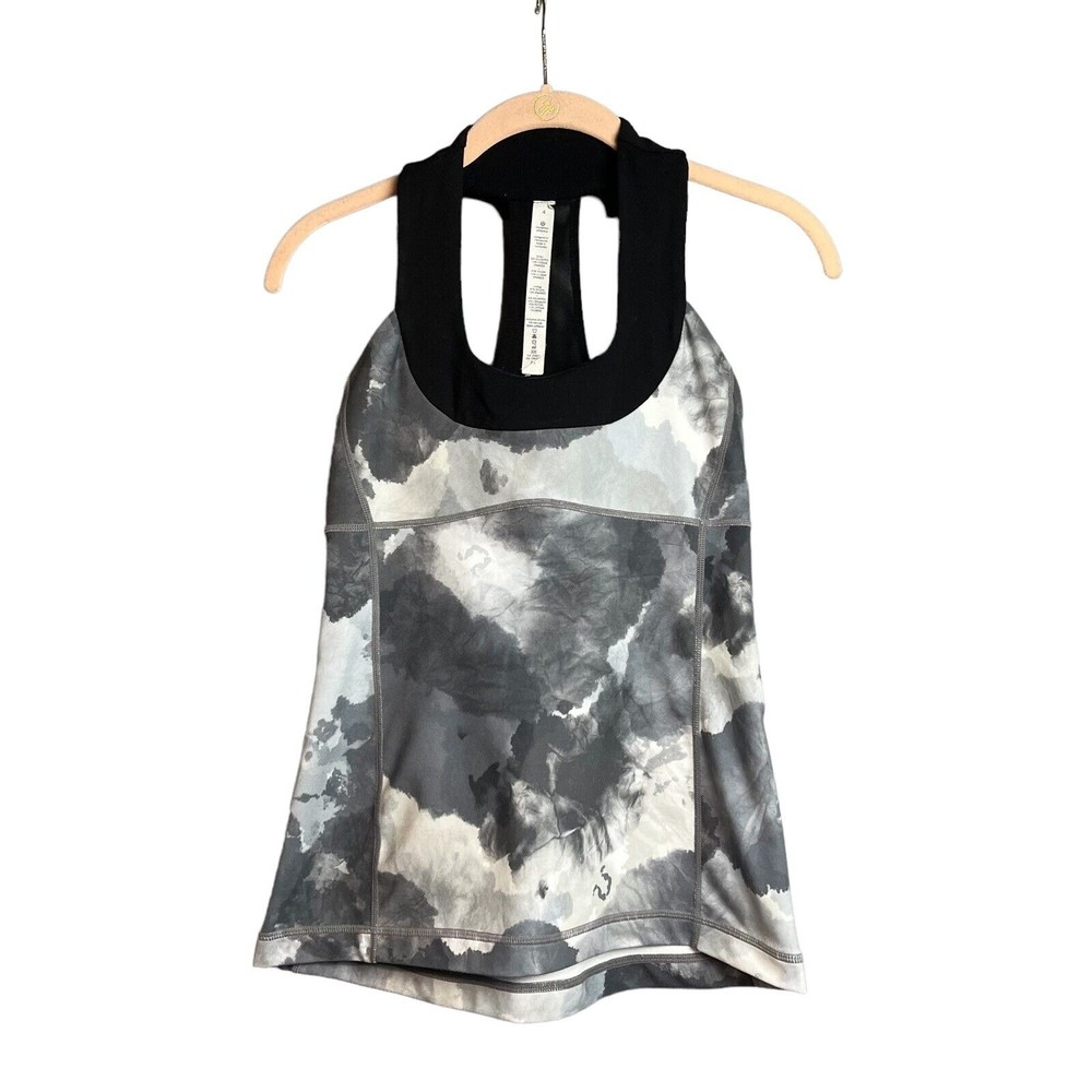 Lululemon Scoop Neck Tank Top White/Coal/Black Watercolor  Size 4